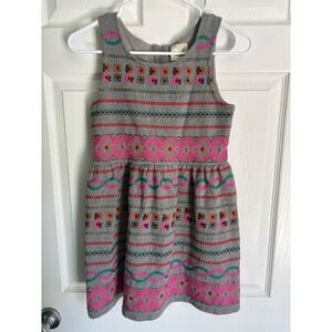 Peek Kids Embroidered Sleeveless Dress XL 10 Gray Pink Boho Jersey Zip Back